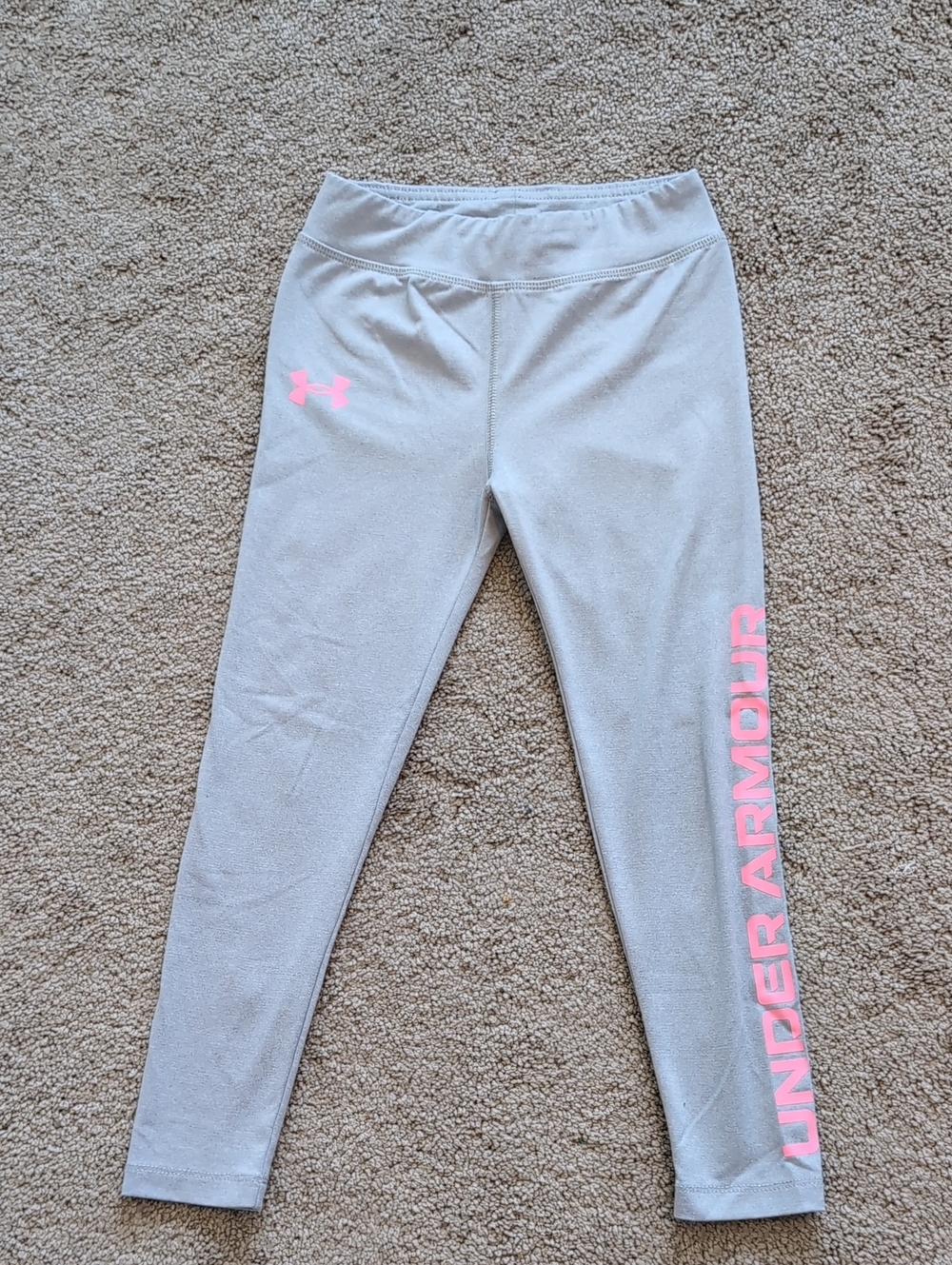Under Armour Gray Leggings with Pink Logo and Pink Side Script